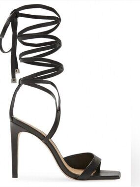 NIB Schutz Bryce Ankle Tie Womens Leather High Heel Sandal in Black